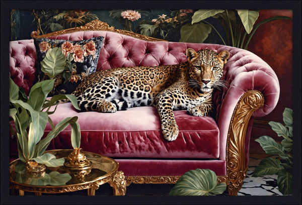 Gerahmtes Bild BIG CAT COUCH in mehrfarbig aus Holz