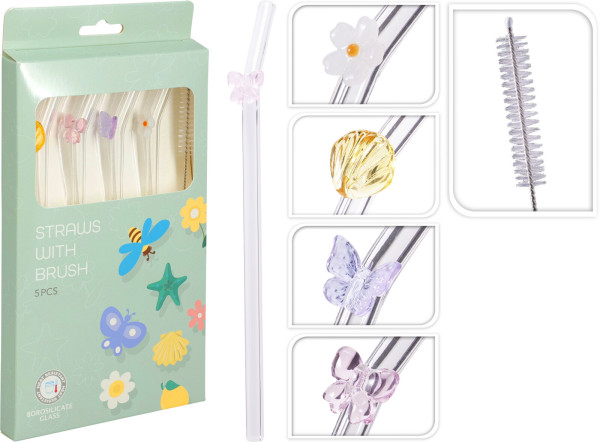 Trinkhalm-Set in mehrfarbig aus Glas