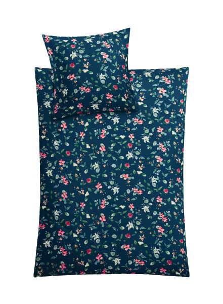 Bettwäsche FLORINA Mako-Satin in blau aus Baumwolle