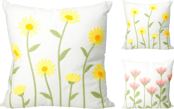Deko-Kissen BLUMEN in weiß aus Polyester