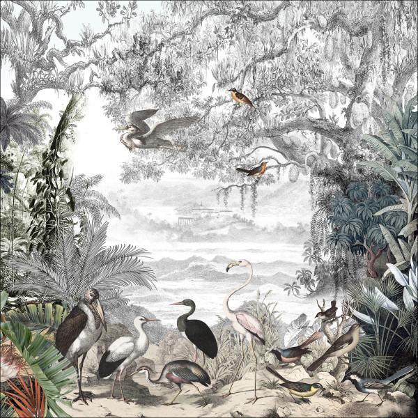 Glasbild BIRDS IN THE JUNGLE I in mehrfarbig aus Glas