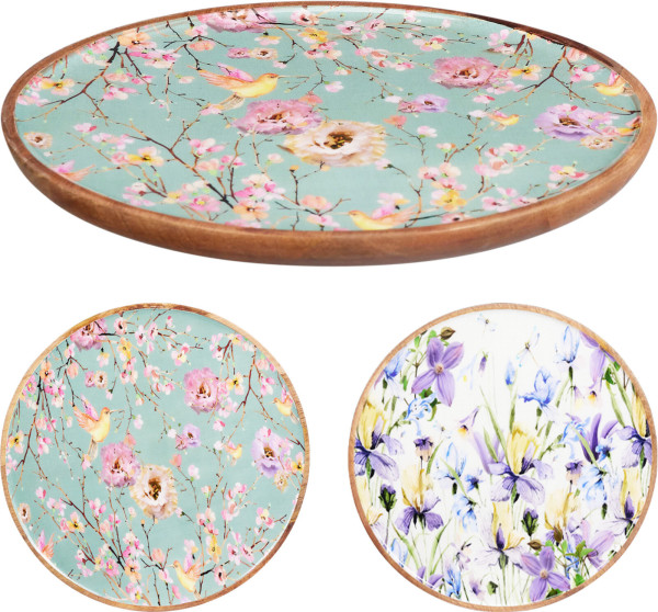 Deko-Teller Blumendesign in bunt aus Eisen