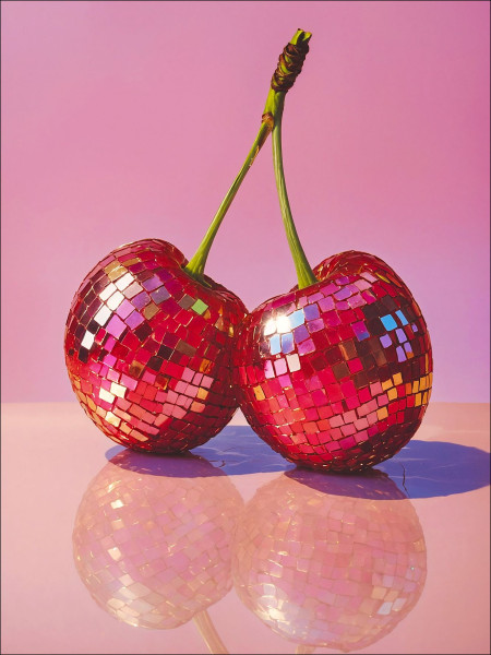 Glasbild GLITTER CHERRY in mehrfarbig aus Glas
