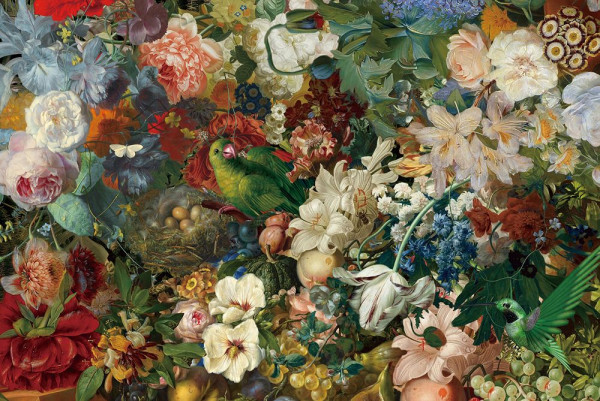 Glasbild NOSTALGISCHE BLUMEN in mehrfarbig aus Glas