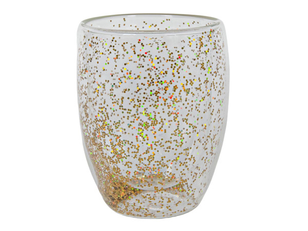Trinkglas KONFETTI gold in transparent aus Glas