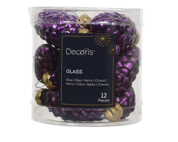 Weihnachtskugel-Box Zapfen FEIGE in lila aus Glas