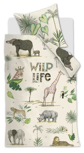 Bettwäsche WILD LIFE in beige aus Baumwolle