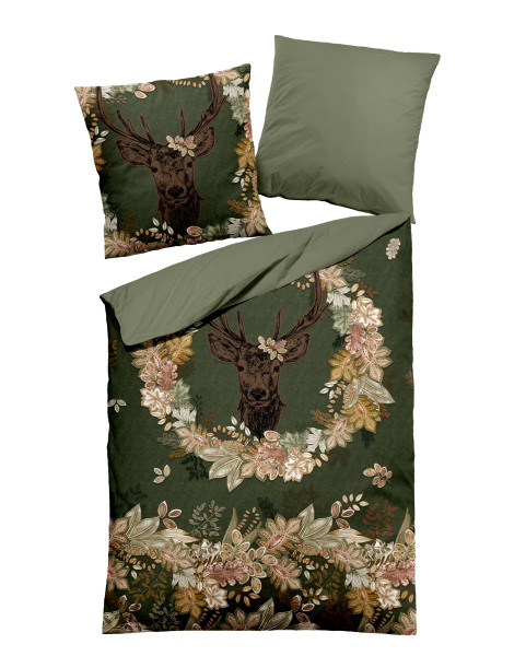 Bettwäsche HIRSCH Satin in grün aus Baumwolle
