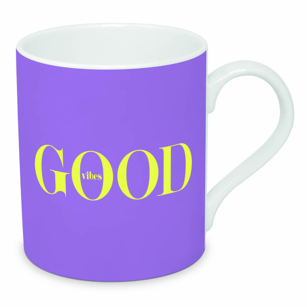 Henkelbecher DESIGN@HOME GOOD VIBES in lila aus Bone China