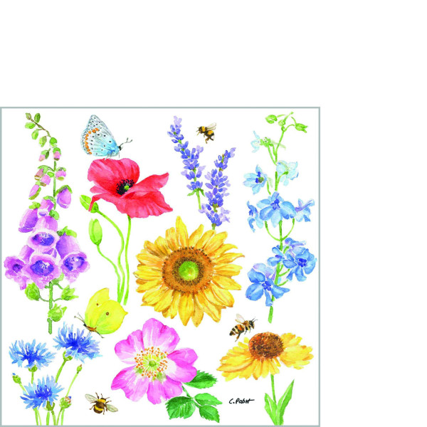 Servietten FLOWERS & BEES in bunt aus Papier