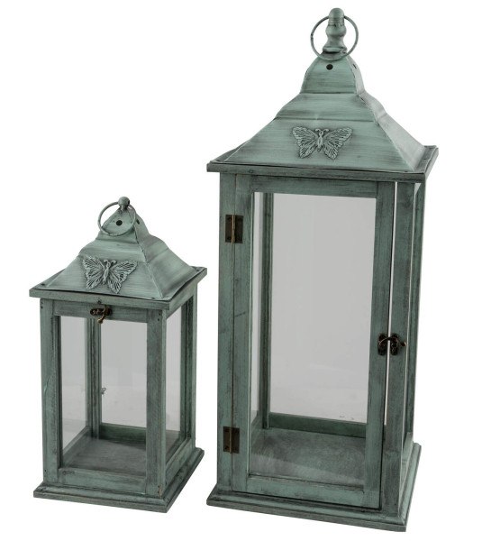 Laterne in Salbei aus Materialmix