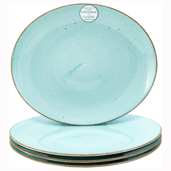 Steakteller VINTAGE NATURE in aqua aus Porzellan