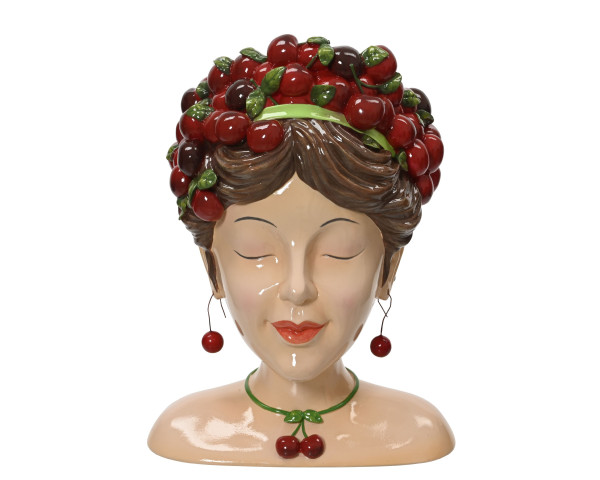 Übertopf CHERRY LADY in rot aus Polyresin