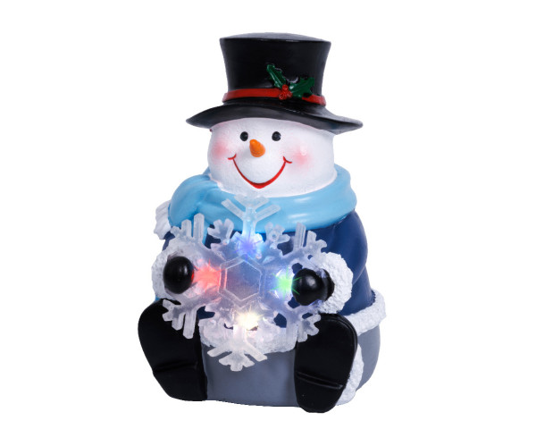 Dekofigur LED SCHNEEMANN in mehrfarbig aus Polyresin