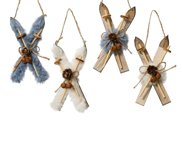 Christbaumschmuck Hänger SKIER in mehrfarbig aus Materialmix