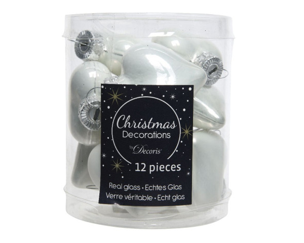 Weihnachtskugel-Box Herzen WINTERWEISS in weiß aus Glas