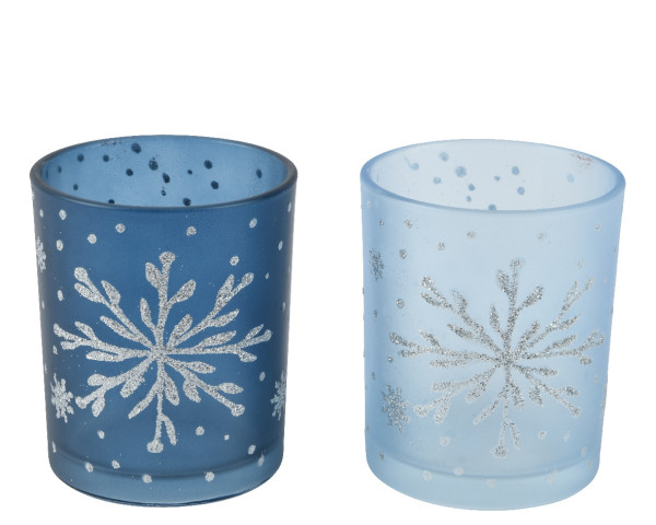 Windlicht SCHNEEFLOCKE in mehrfarbig aus Glas