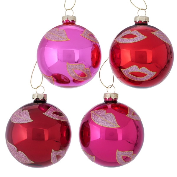 Weihnachtskugel KISSES in pink aus Glas