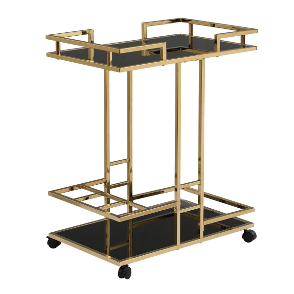Servierwagen in goldfarben aus Materialmix