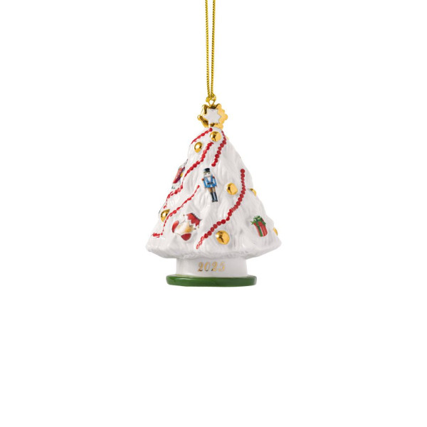 Christbaumschmuck Hänger Weihnachtsbaum 2025 in weiß/rot aus Bone China