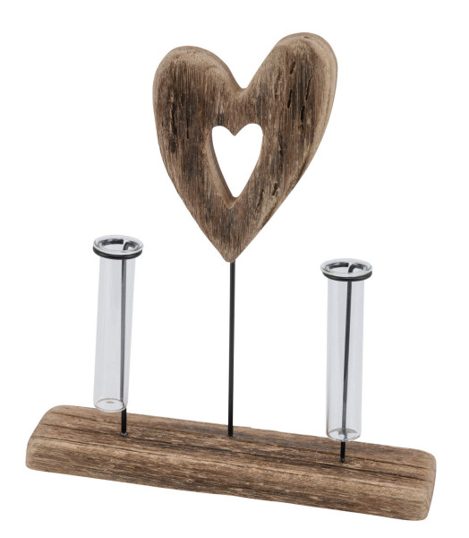 Aufsteller HERZ mit Vase in natur aus Holz