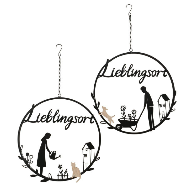 Dekohänger LIEBLINGSORT in schwarz aus Materialmix