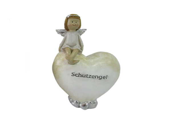 Schutzengel auf Herz in creme aus Polyresin