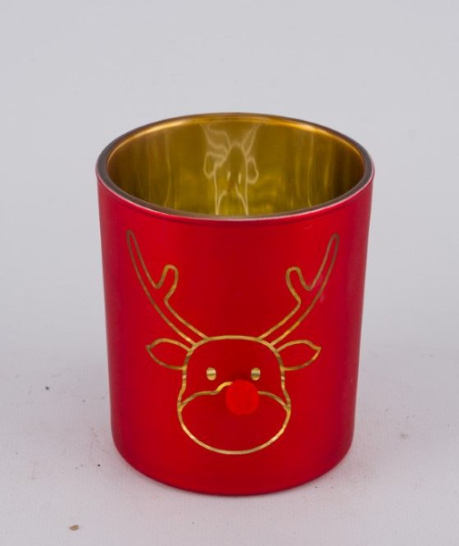 Teelichthalter Elch in rot/gold aus Glas