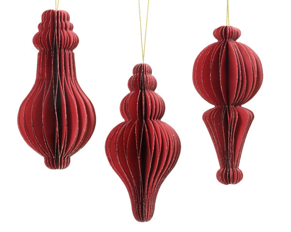 Christbaumschmuck Hänger ORNAMENT rot in rot aus Papier