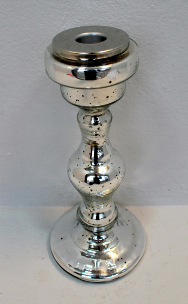 Kerzenhalter in silberfarben aus Glas