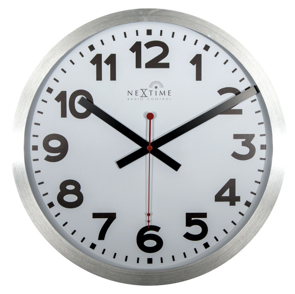 Wanduhr NEXTIME STATION RADIO CONTROL in weiß aus Aluminium
