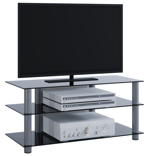 TV-Möbel Netasa in silber/schwarzglas aus Aluminium