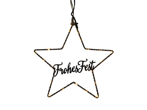 Dekohänger LED FROHES FEST in blau aus Messing