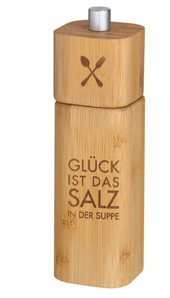 Salzmühle GLÜCK IST DAS SALZ aus Holz