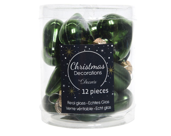 Weihnachtskugel-Box Herzen PINIENGRÜN in grün aus Glas