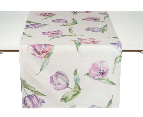 Tischläufer TULIPS in lila aus Baumwolle