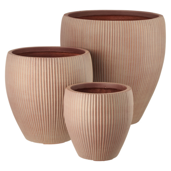 Übertopf gerillt in hellbraun aus Fiberglas
