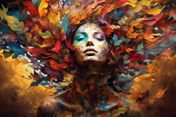 Leinwandbild DREAM OF LEAVES in bunt aus Holz