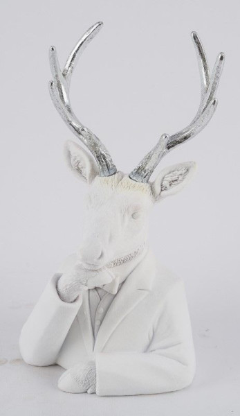 Büste Hirsch in weiß aus Kunststoff
