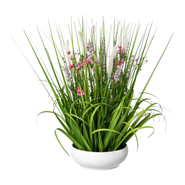 Kunstpflanze Blüten-Gras-Mix in rosa aus Kunststoff