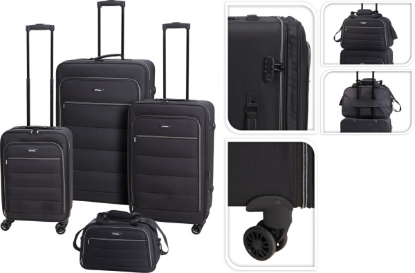 Koffer-Set 4tlg TRAVEL schwarz in schwarz aus Materialmix
