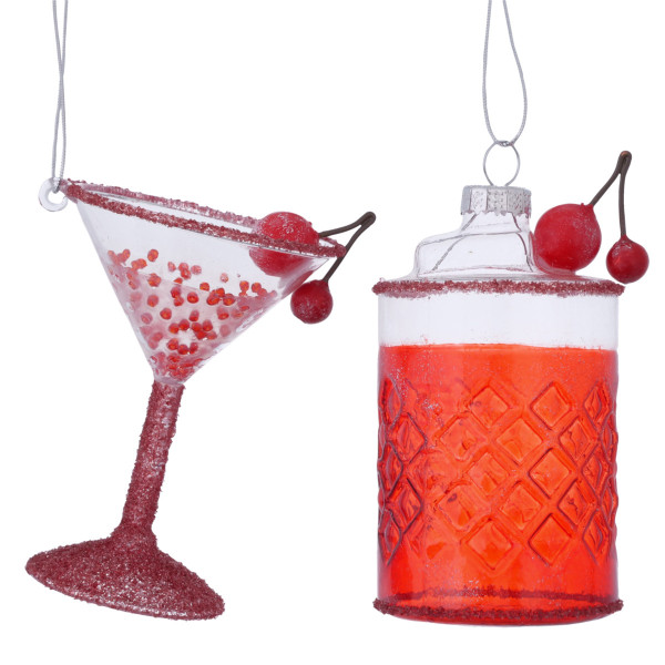 Christbaumschmuck Hänger COCKTAIL in rot aus Glas