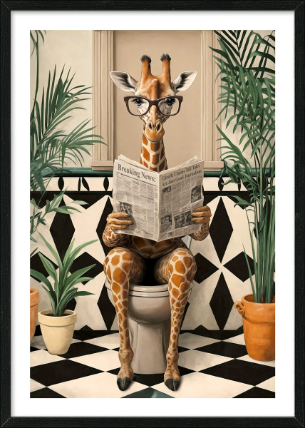 Gerahmtes Bild LUSTUGE GIRAFFE in mehrfarbig aus Glas satiniert