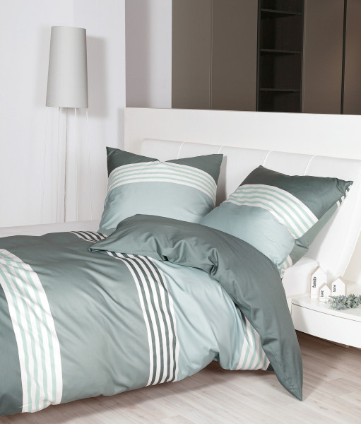 Bettwäsche DAVOS Biber in Salbei aus Baumwolle