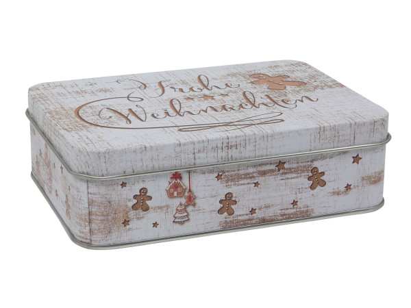 Gebäckdose FROHE WEIHNACHTEN in mehrfarbig aus Metall