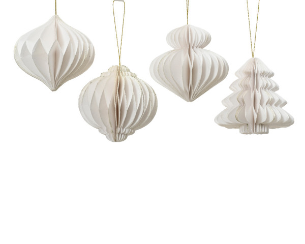 Christbaumschmuck Hänger ORNAMENT weiss in weiß aus Papier