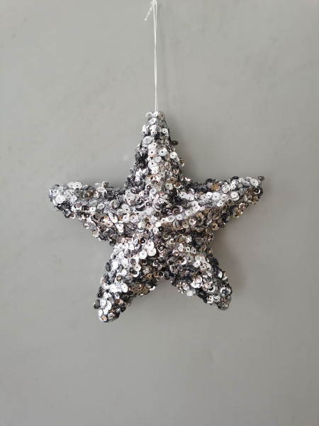 Christbaumschmuck Hänger Stern PAILLETTEN in grau aus Metall