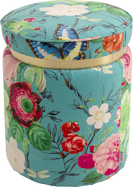 Hocker FLOWERFEVER in blau aus Stoff