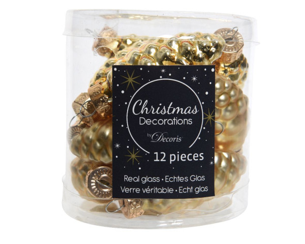 Weihnachtskugel-Box Zapfen HELL GOLD in goldfarben aus Glas