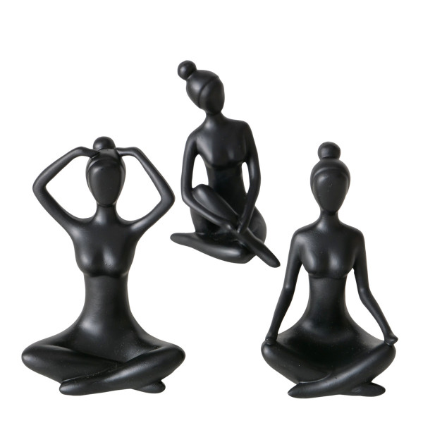 Dekofigur YOGA in schwarz aus Kunstharz